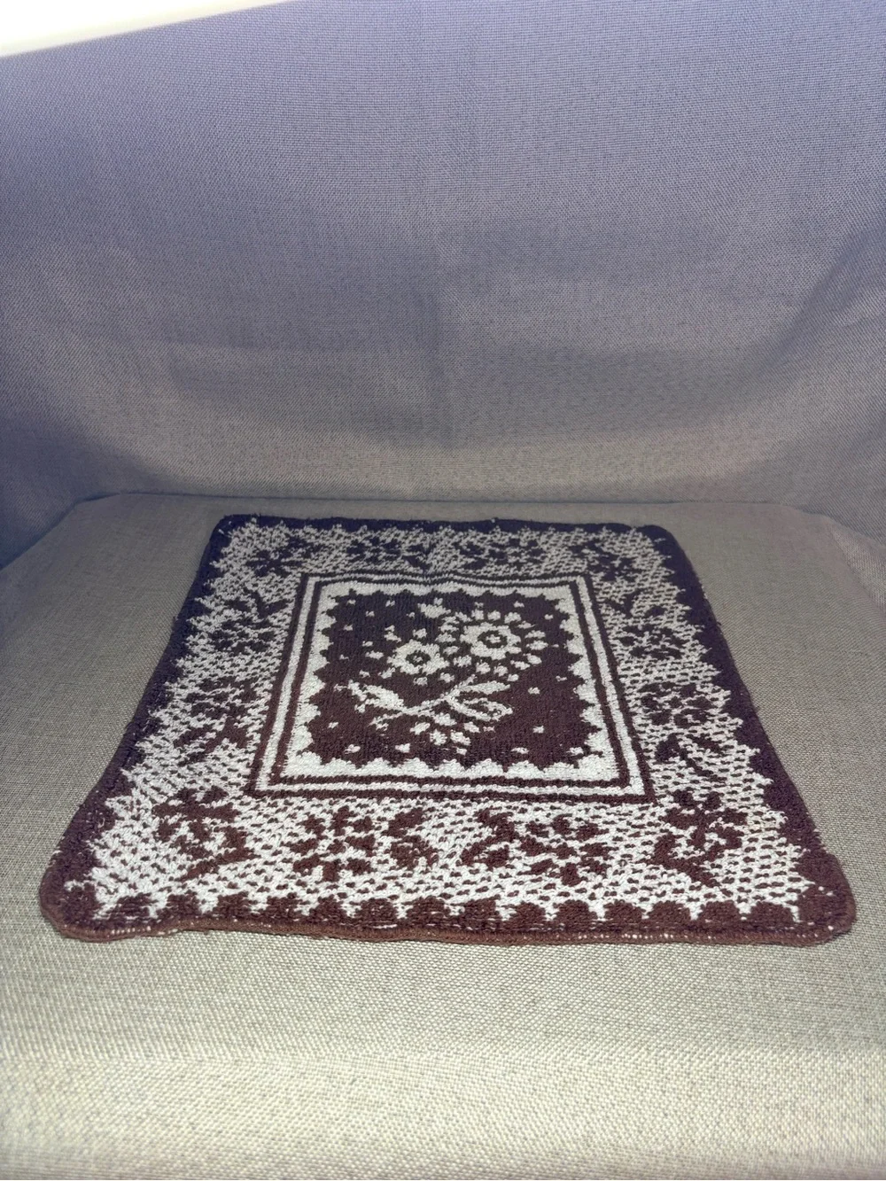 Vintage Lady Pepperell Floral Terry Cloth Washcloth Brown White US Made